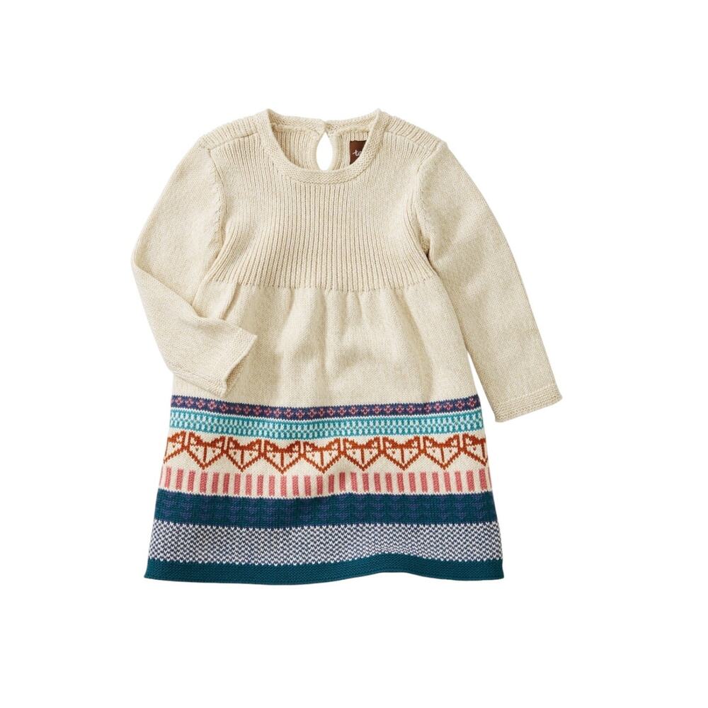 NEW Tea Collection Fox Fair Isle Sweater Dress Almond 3-6 Months